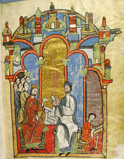 Alphonse-Raymond II le Chaste et le Raimond de Caldes - juriste compilateur des usages - contenus dans le Liber feudorum maior - miniature du Liber feudorum maior, 1194